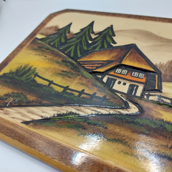 Decorative Hand Carved Wooden Plaque Cabin in the Woods - Picture 2 of 6